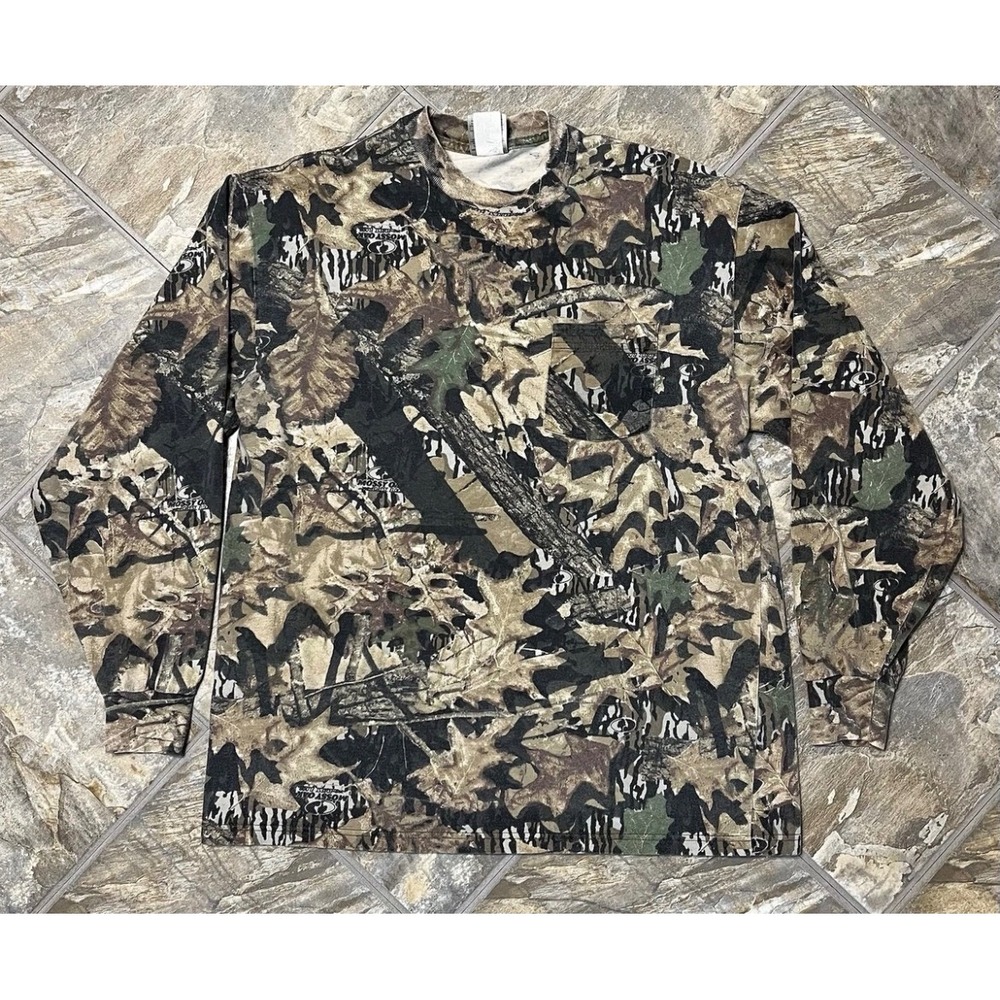 Jerzees Outdoors T-Shirt Mens Large Mossy Oak Camo Pocket Long Sleeve Tee